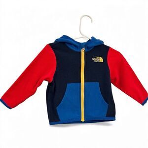 North Face Fleece Hoodie Jacket Color Block Primary Colorful Zip 6-12M Glacier